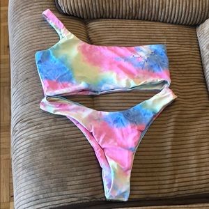 Zaful rainbow off the shoulder cheeky bikini